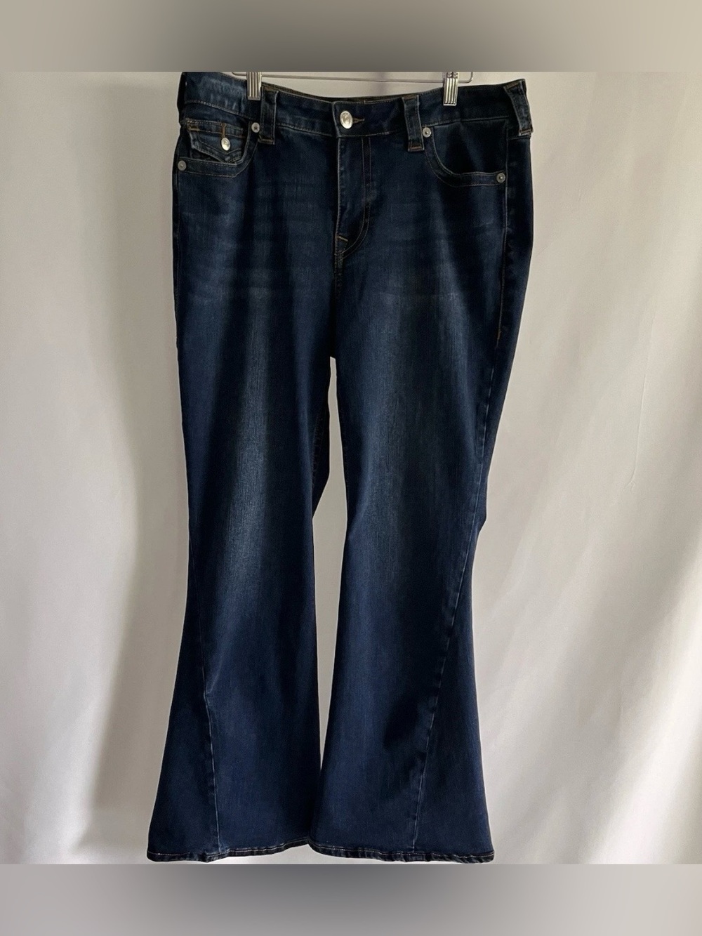 True Religion Women's Joey Midrise Flare Flap Dark Wash Blue Stretch Jeans 36x30